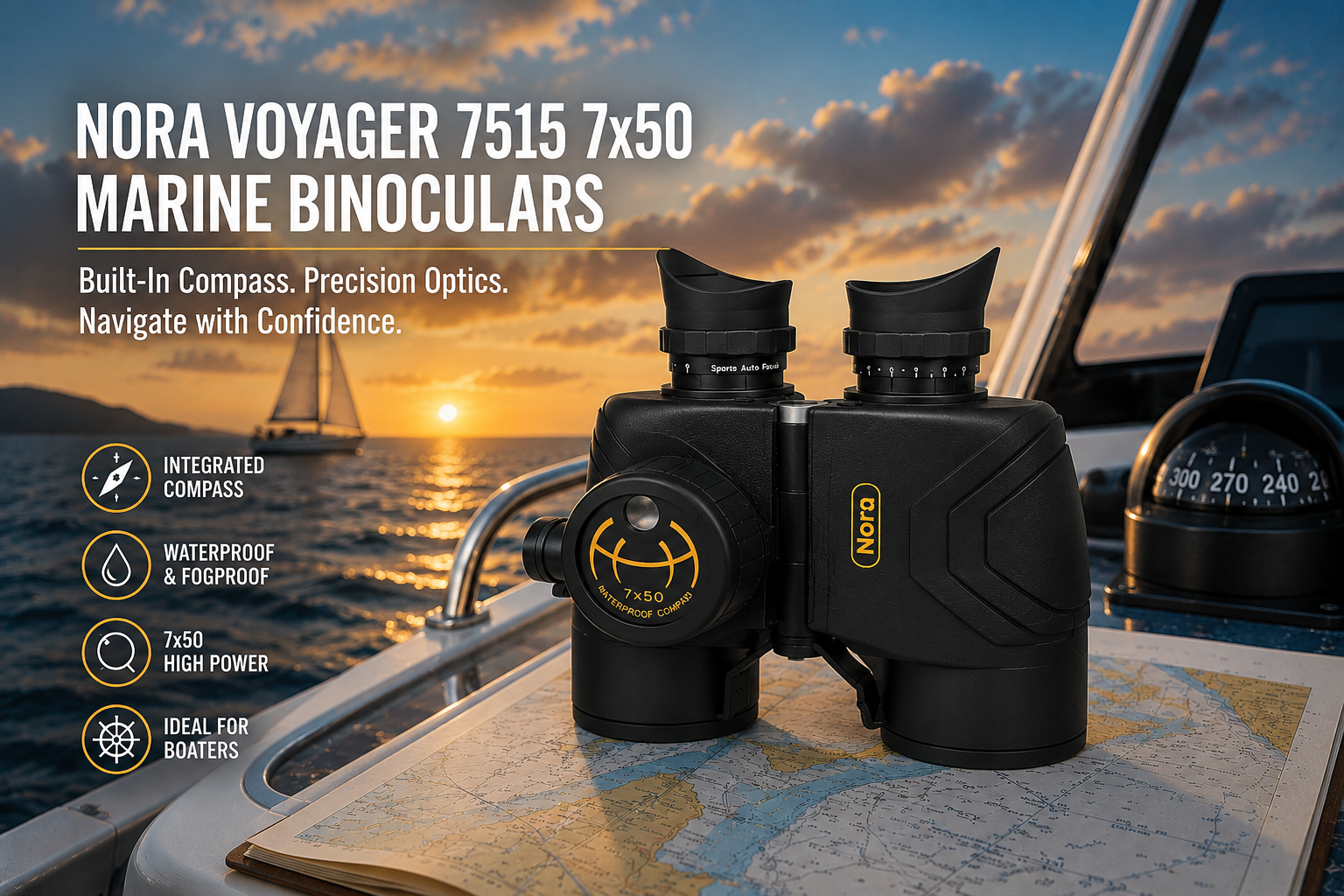 Nora Unveils Voyager 7515 7x50 Marine Binoculars Combining Precision Optics and Built-In Compass for Boaters